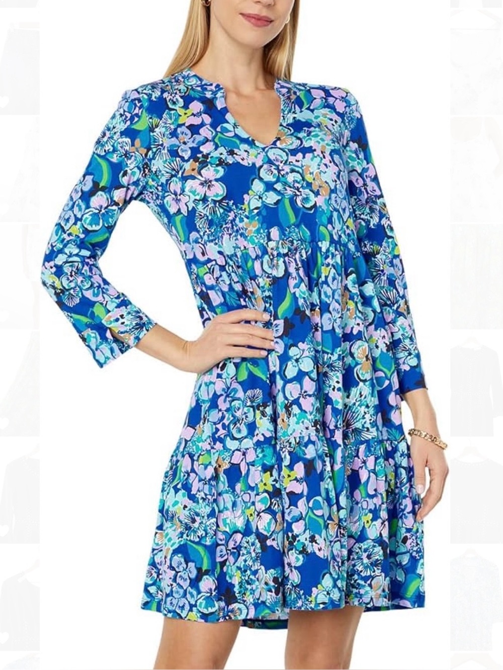 Lilly Pulitzer Alaina Floral Dress in Blue Grotto Twilight Tropics Size XS
